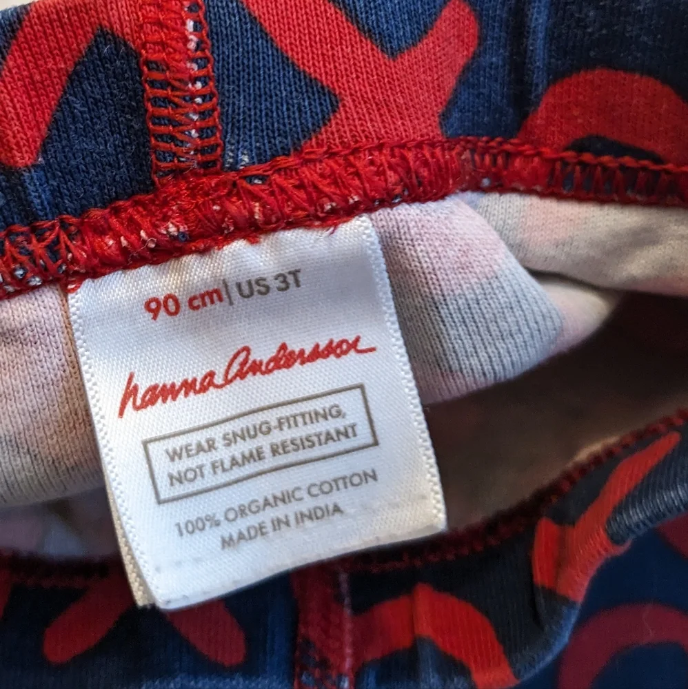 Hanna Andersson XO Hearts Pajama Bottoms Organic Cotton 90cm 3T EUC